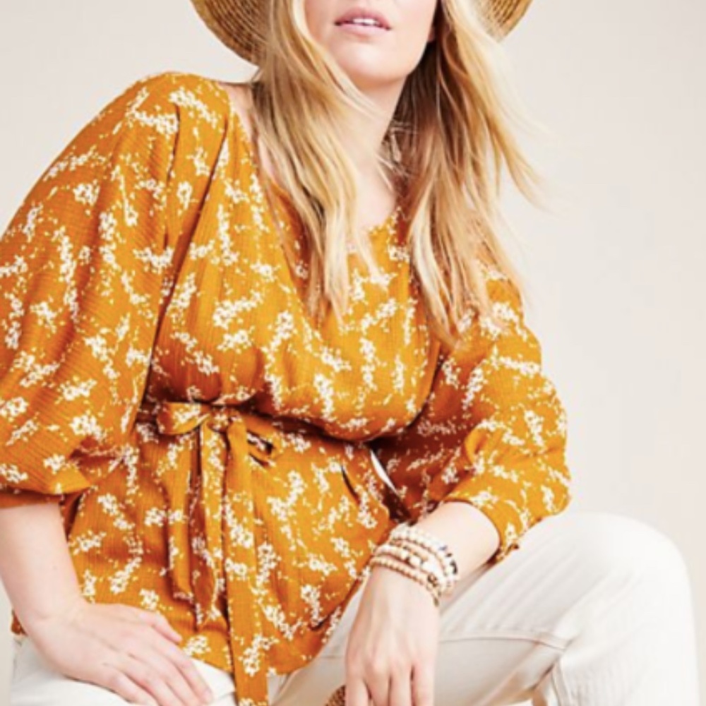 Anthropologie XL Tie Waist Blouse